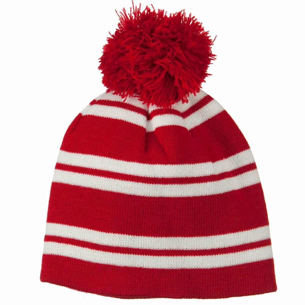 Outdoor Jacquard White Stripe Knit Beanie With Pom - Image 8