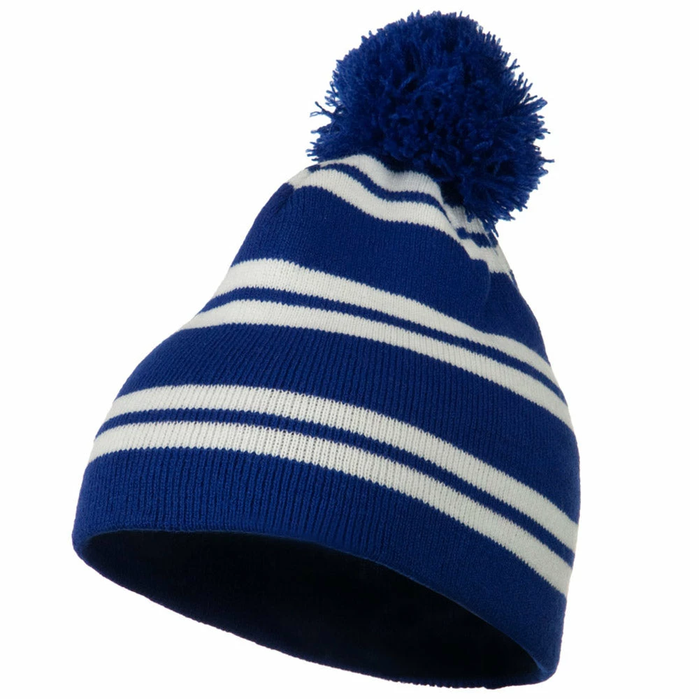 Outdoor Jacquard White Stripe Knit Beanie With Pom - Image 11