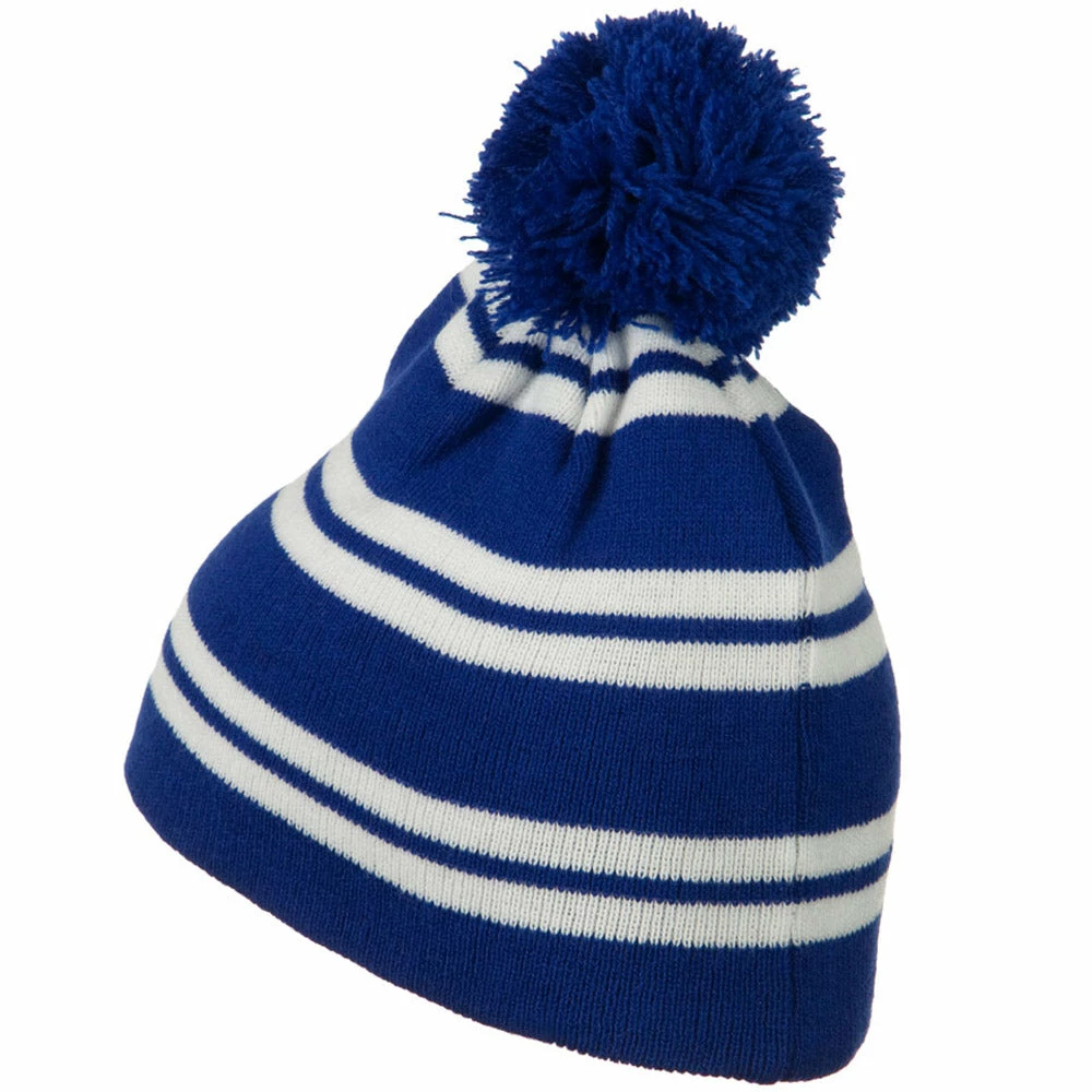 Outdoor Jacquard White Stripe Knit Beanie With Pom - Image 13