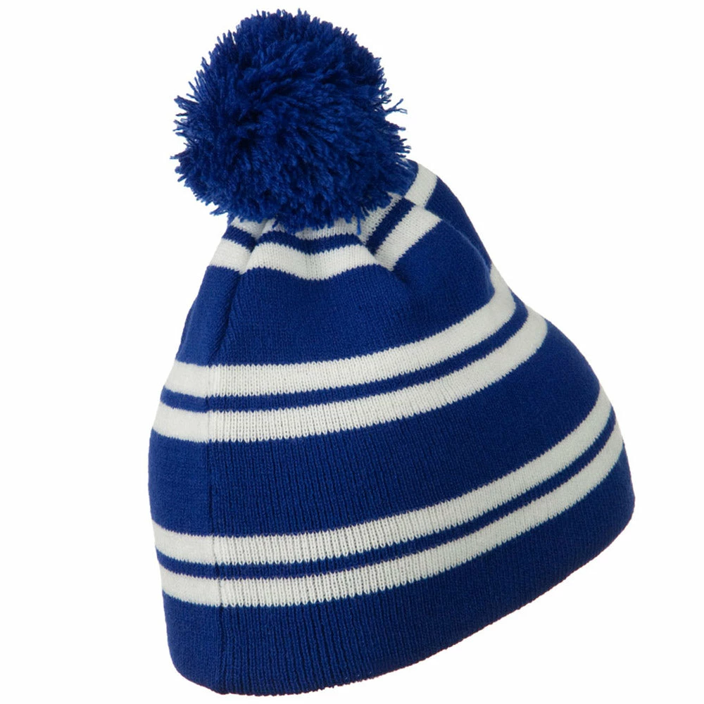 Outdoor Jacquard White Stripe Knit Beanie With Pom - Image 12