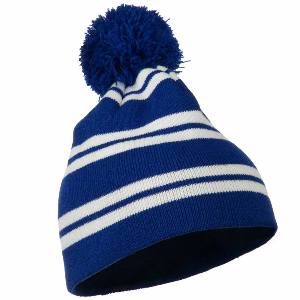 Outdoor Jacquard White Stripe Knit Beanie With Pom - Image 14