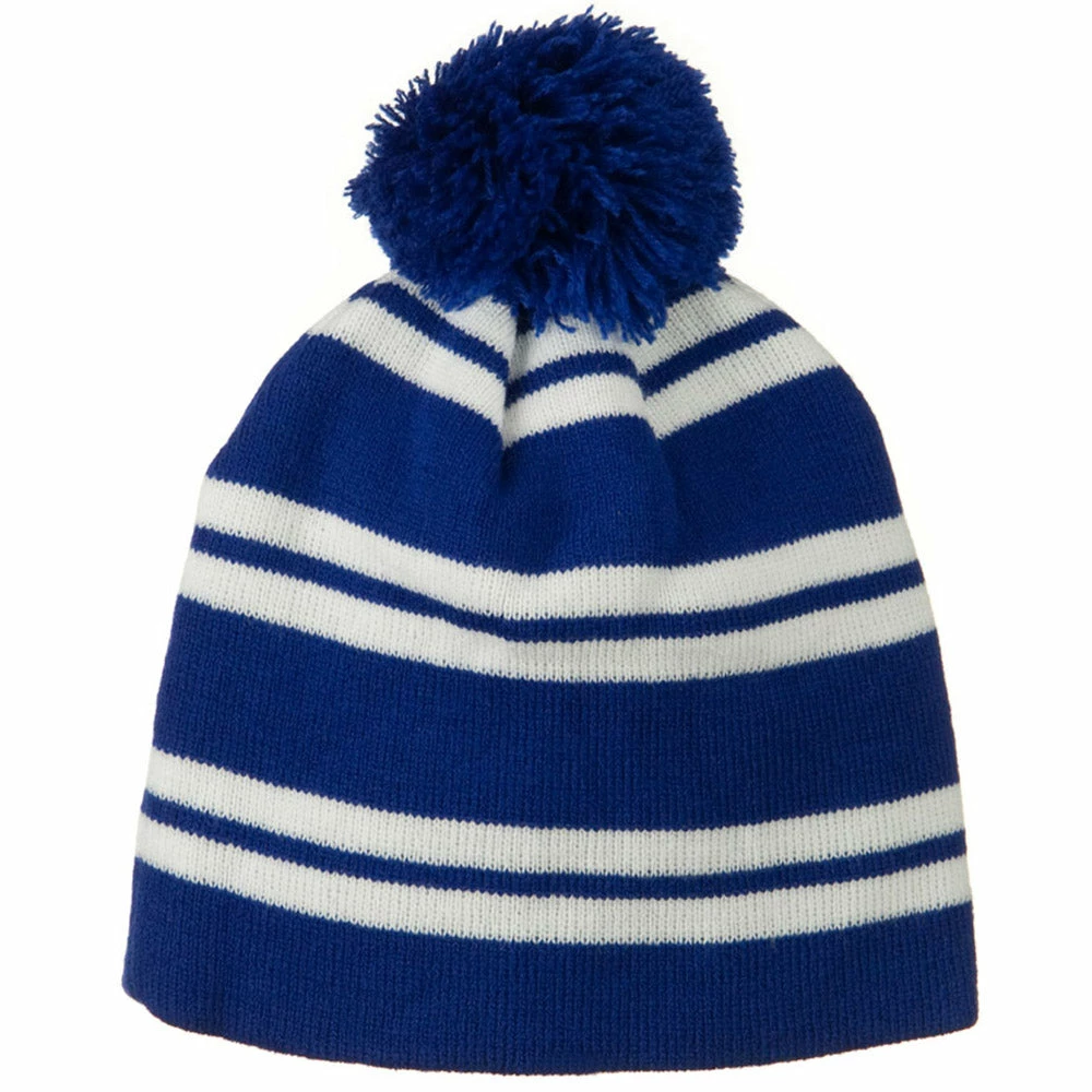Outdoor Jacquard White Stripe Knit Beanie With Pom - Image 15