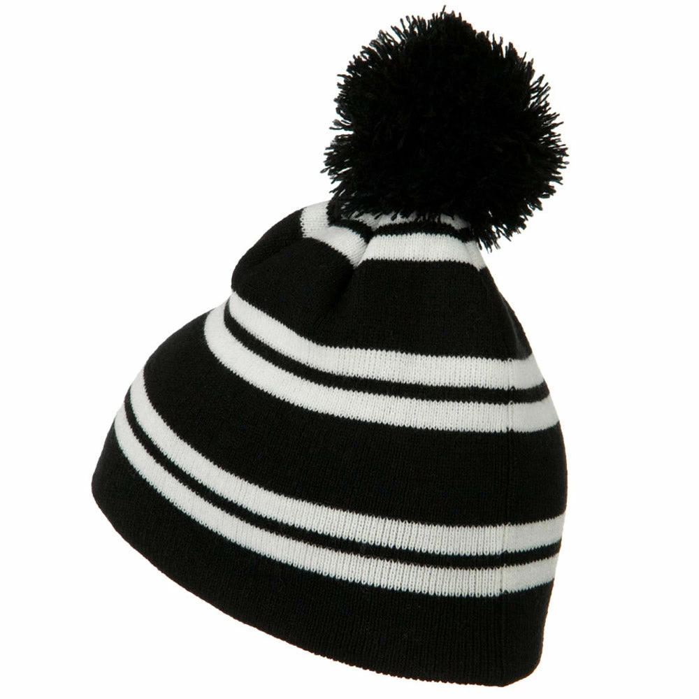 Outdoor Jacquard White Stripe Knit Beanie With Pom - Image 18