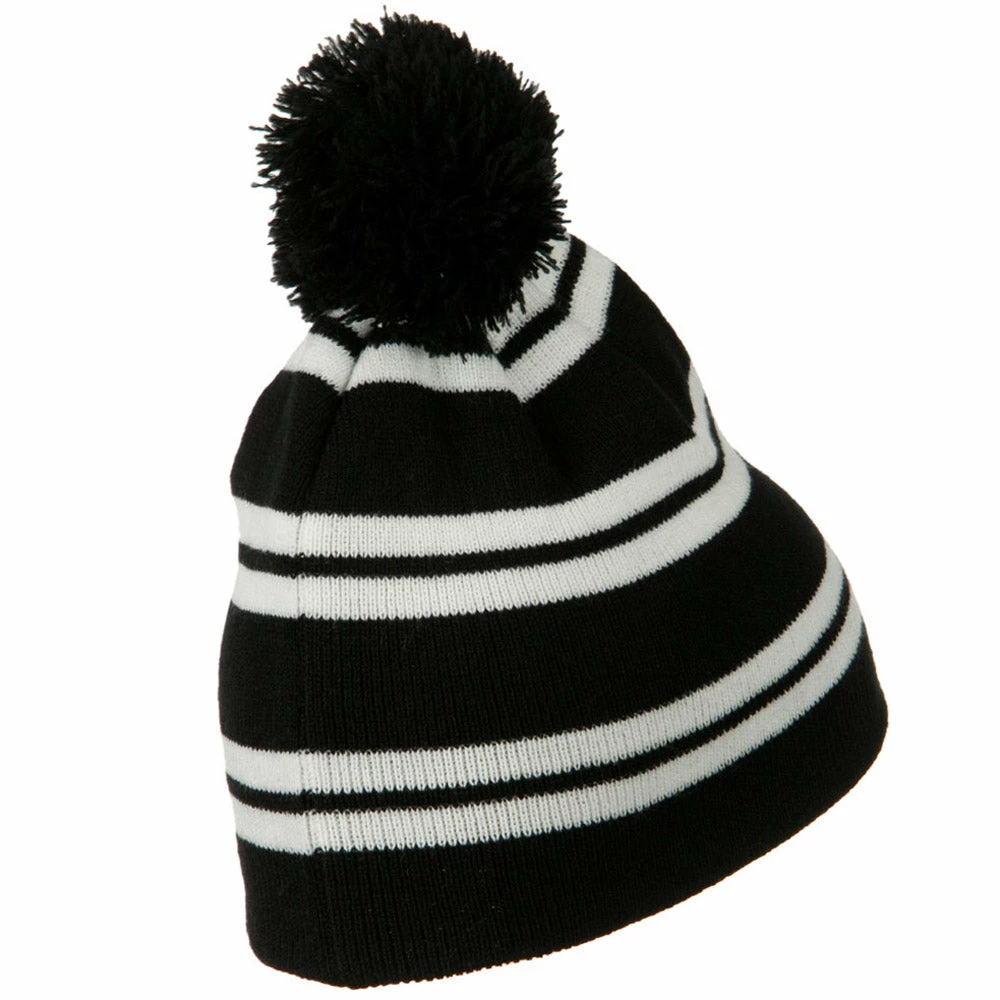 Outdoor Jacquard White Stripe Knit Beanie With Pom - Image 19