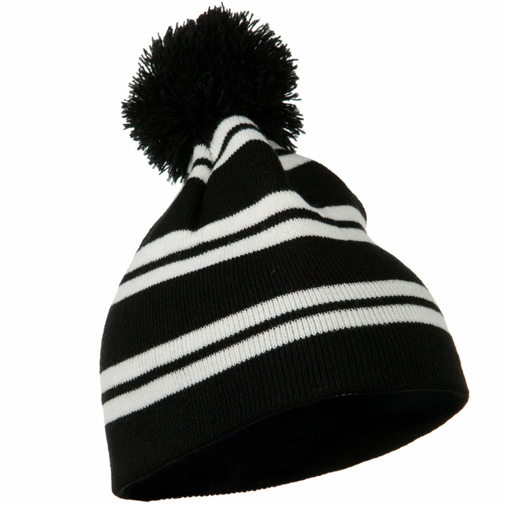 Outdoor Jacquard White Stripe Knit Beanie With Pom - Image 20