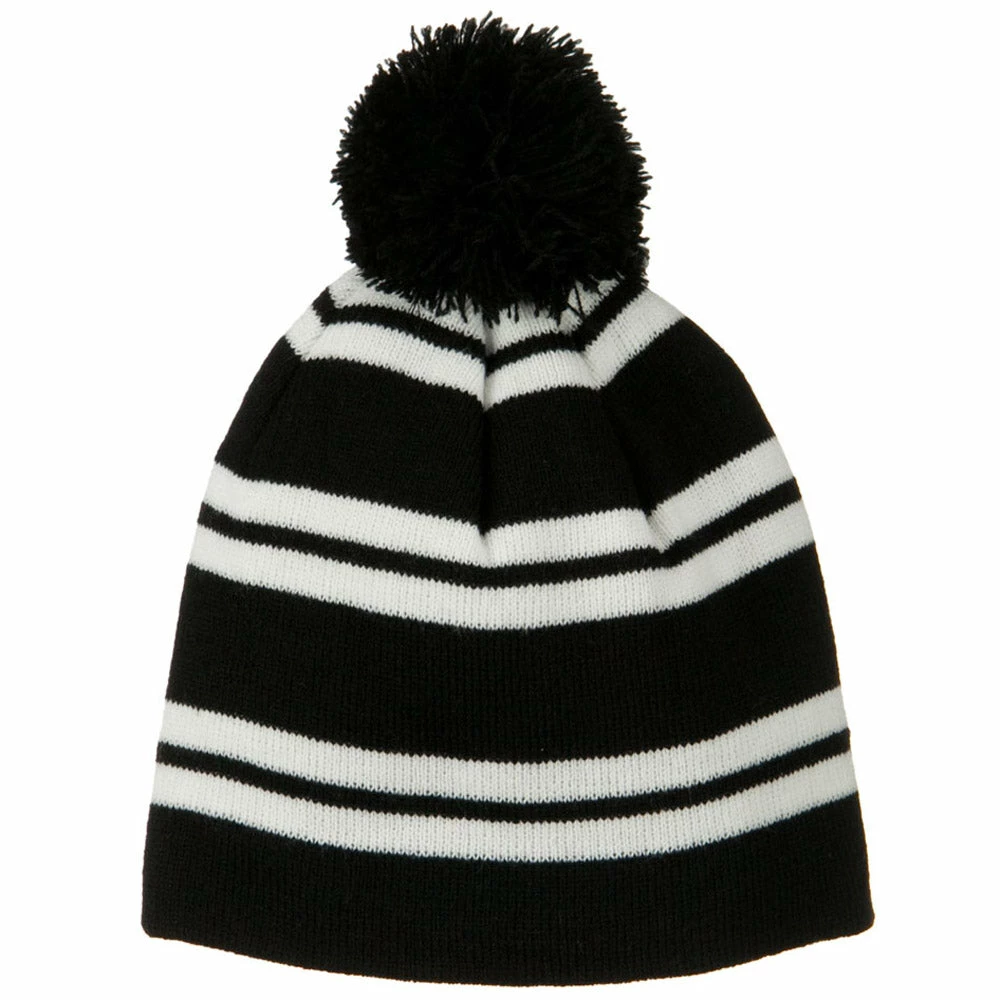 Outdoor Jacquard White Stripe Knit Beanie With Pom - Image 17