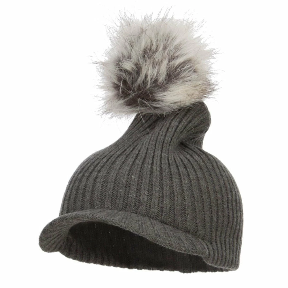 Hatiya Pom Pom Knit Brim Beanie