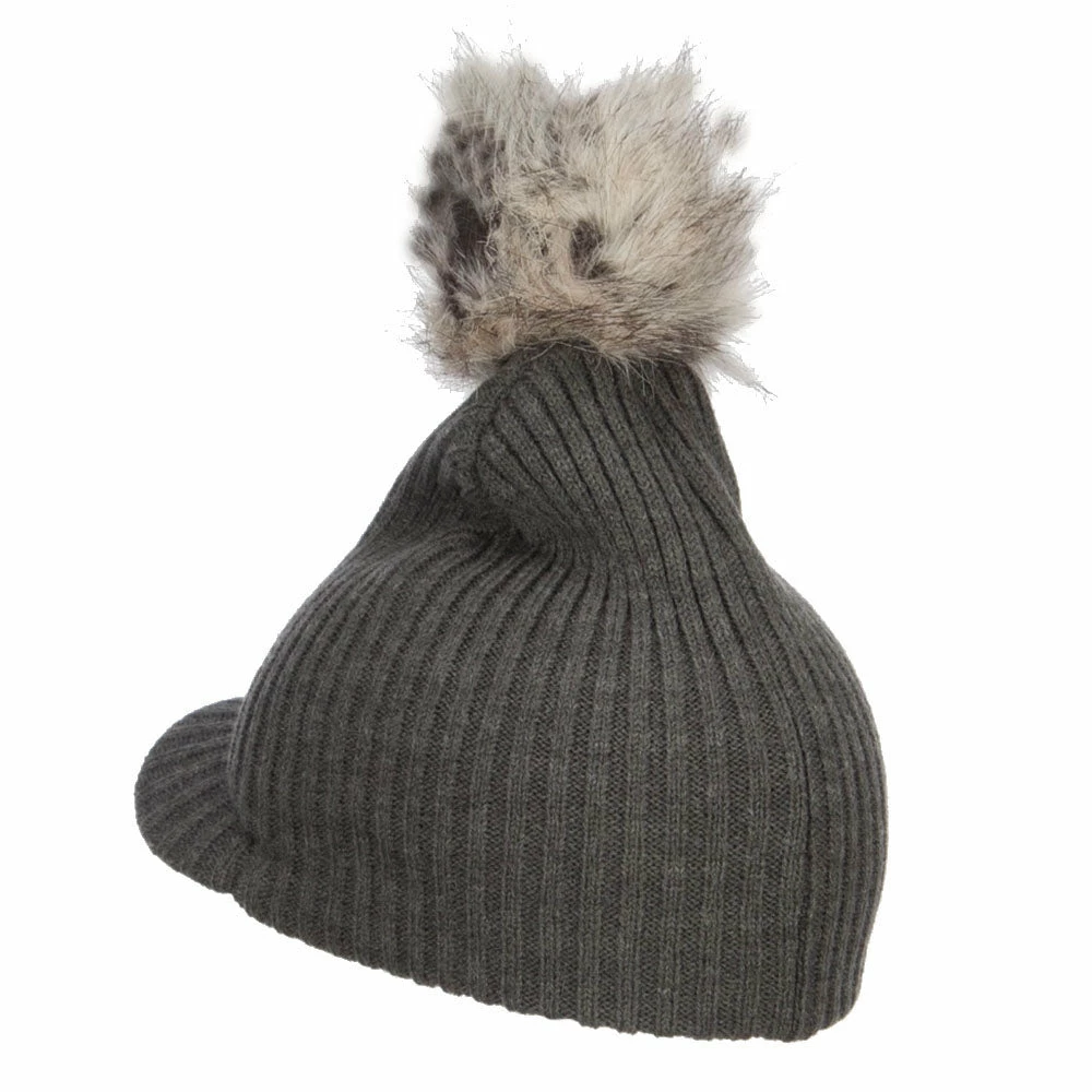 Hatiya Pom Pom Knit Brim Beanie - Image 2