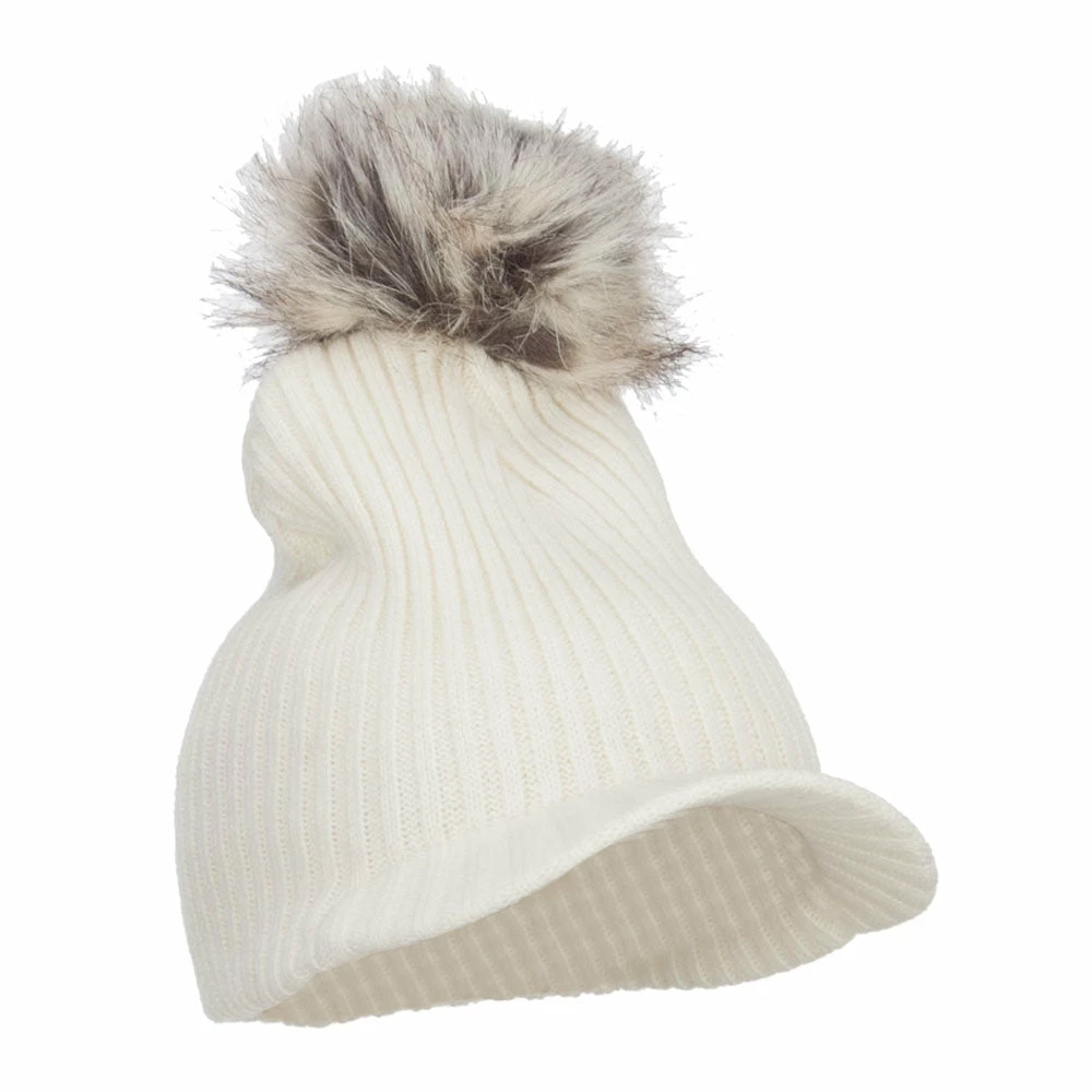Hatiya Pom Pom Knit Brim Beanie - Image 9