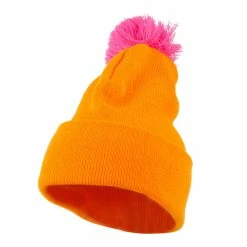 City Hunter Neon Two Tone Pom Cuff Beanie
