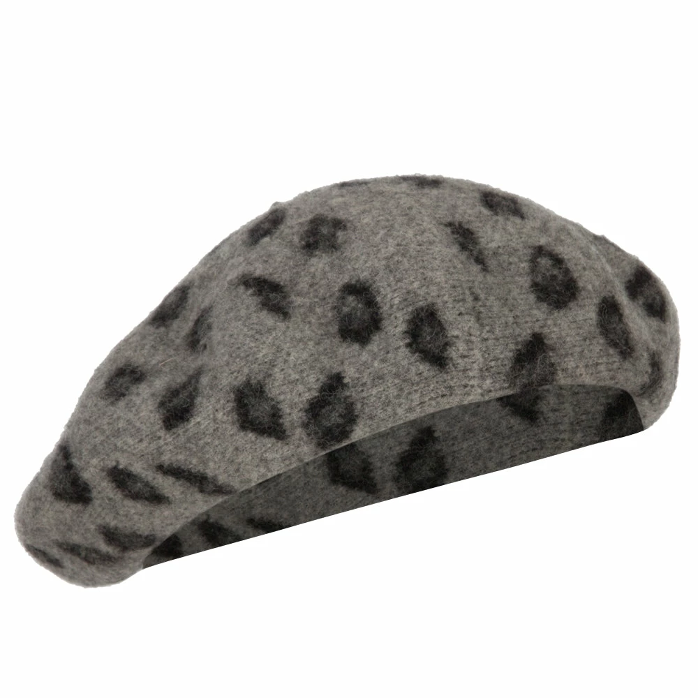 Something Special Woman's Wool Blend Animal Print Beret Hat - Image 9