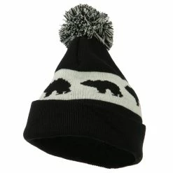 J Hat Pom Pom Accented Knitted Bear Hat