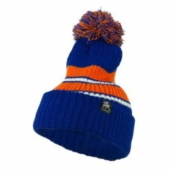 City Hunter Two Tone Striped Knit Pom Beanie