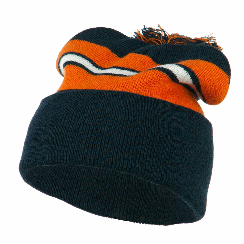 City Hunter Two Tone Striped Pom Cuff Beanie