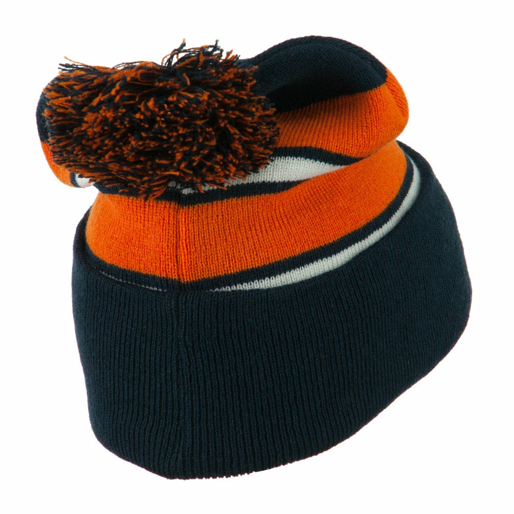 City Hunter Two Tone Striped Pom Cuff Beanie - Image 3