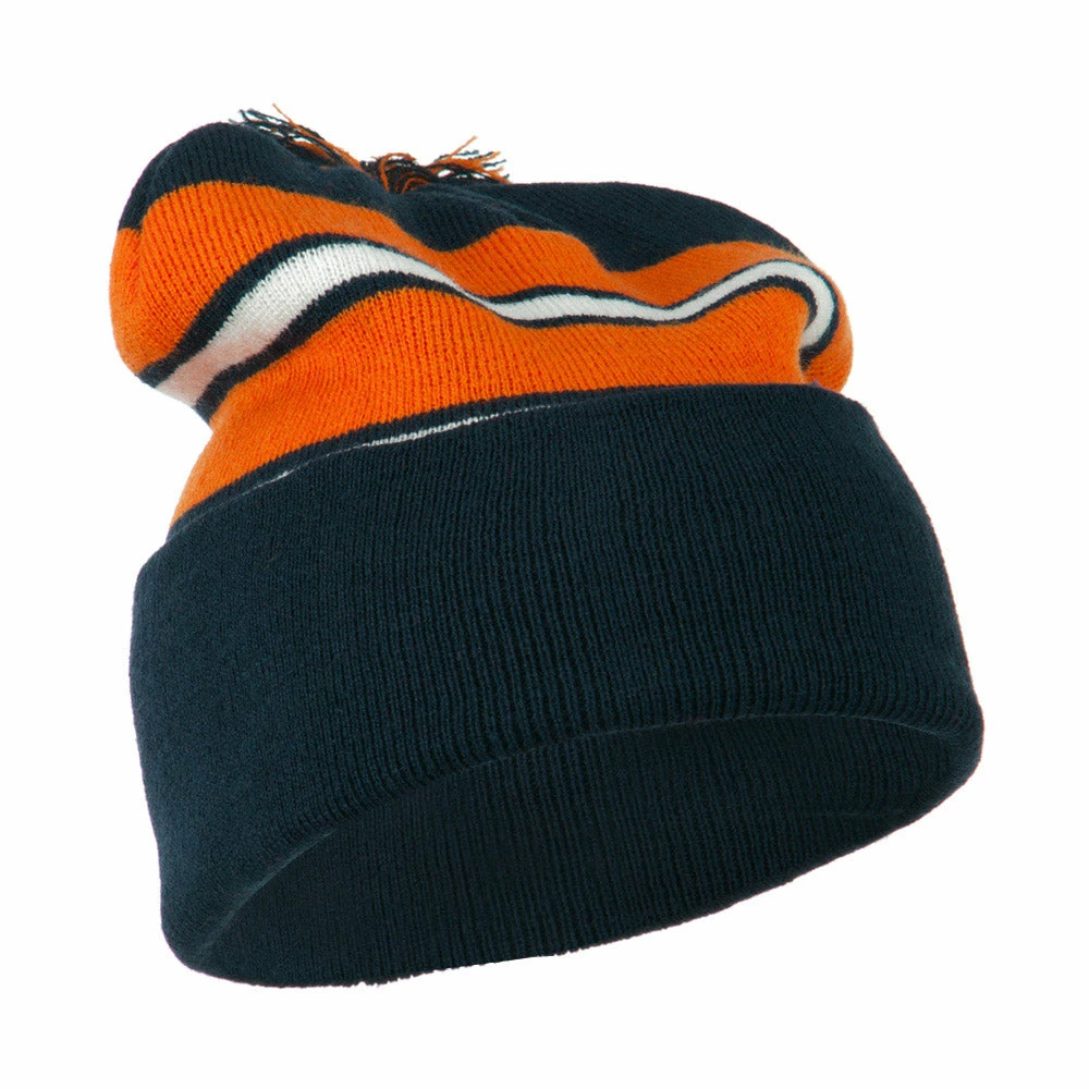 City Hunter Two Tone Striped Pom Cuff Beanie - Image 4