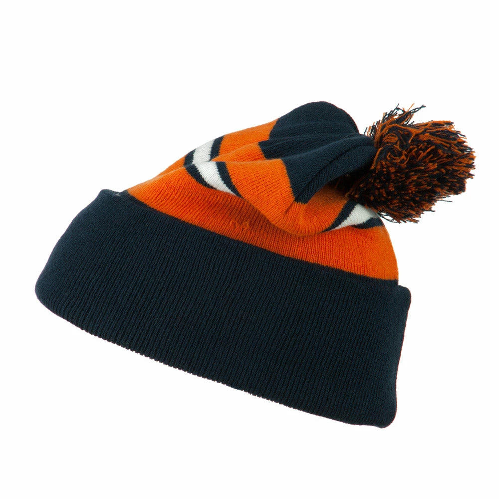 City Hunter Two Tone Striped Pom Cuff Beanie - Image 5