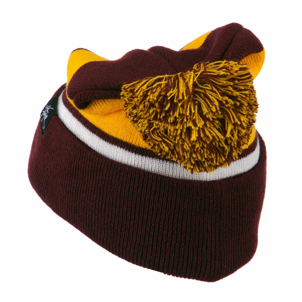 City Hunter Two Tone Striped Pom Cuff Beanie - Image 7