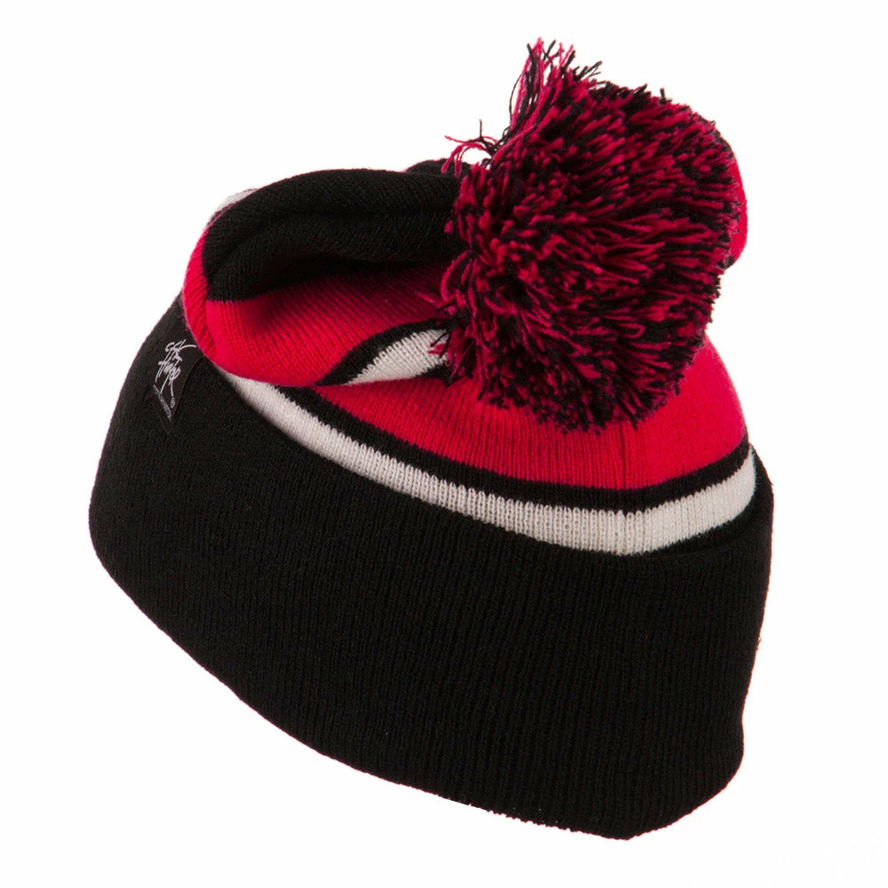 City Hunter Two Tone Striped Pom Cuff Beanie - Image 52