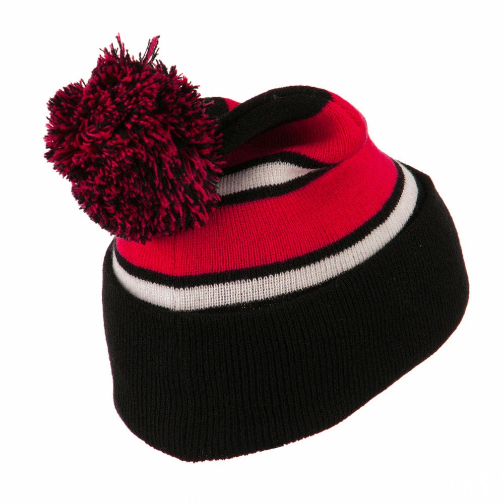 City Hunter Two Tone Striped Pom Cuff Beanie - Image 53