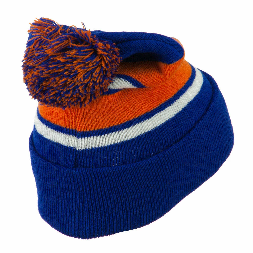 City Hunter Two Tone Striped Pom Cuff Beanie - Image 13