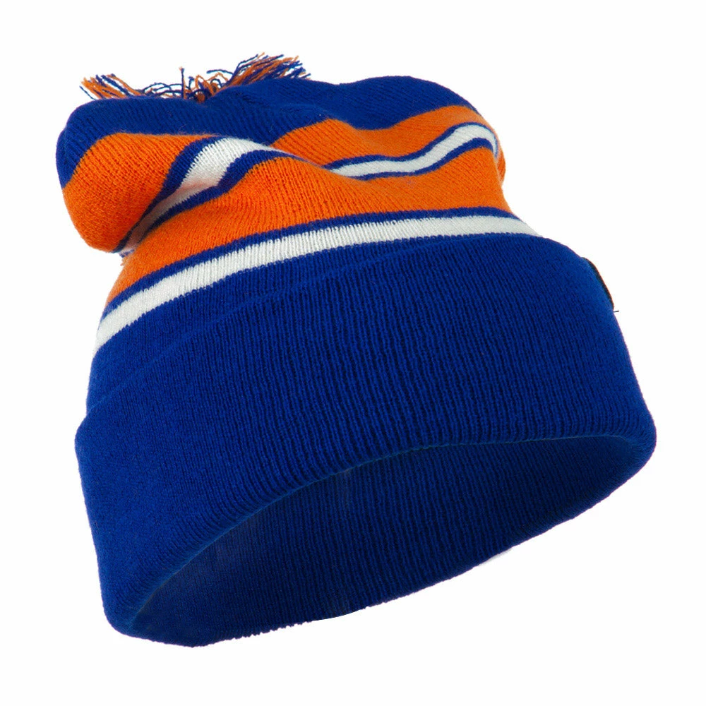 City Hunter Two Tone Striped Pom Cuff Beanie - Image 14