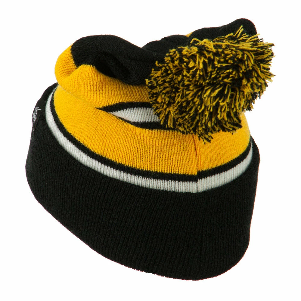 City Hunter Two Tone Striped Pom Cuff Beanie - Image 17