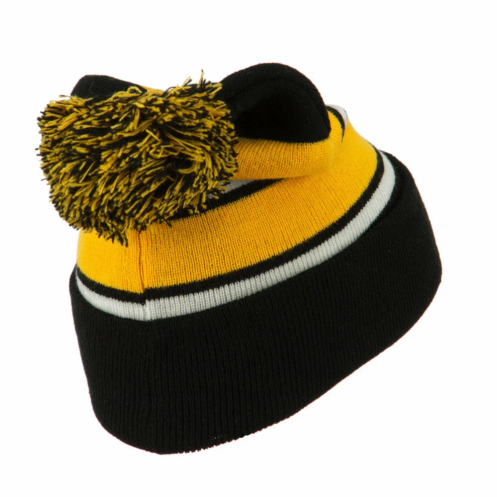 City Hunter Two Tone Striped Pom Cuff Beanie - Image 18