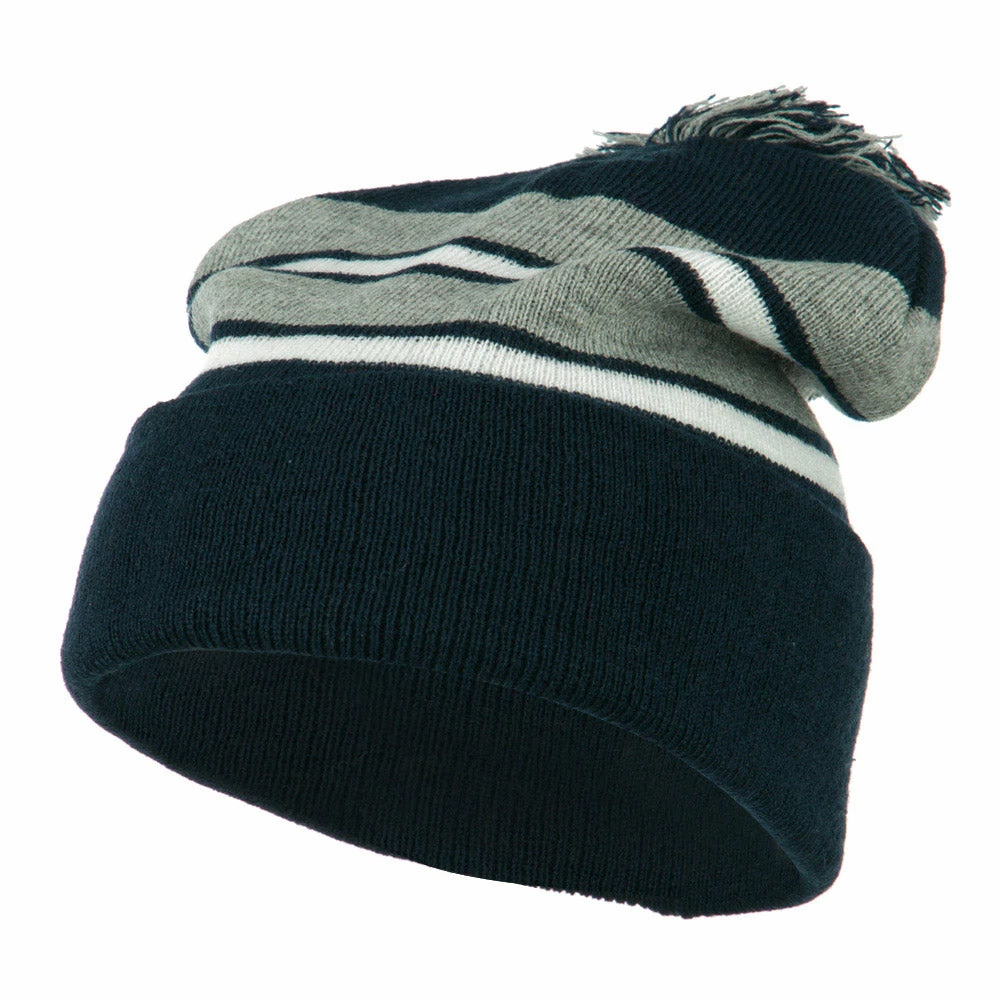 City Hunter Two Tone Striped Pom Cuff Beanie - Image 26