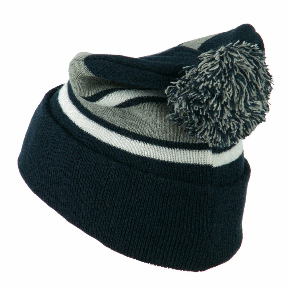 City Hunter Two Tone Striped Pom Cuff Beanie - Image 27