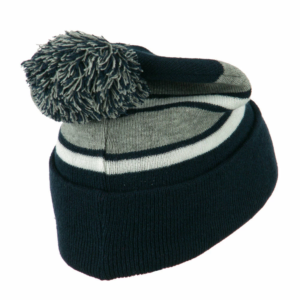 City Hunter Two Tone Striped Pom Cuff Beanie - Image 28