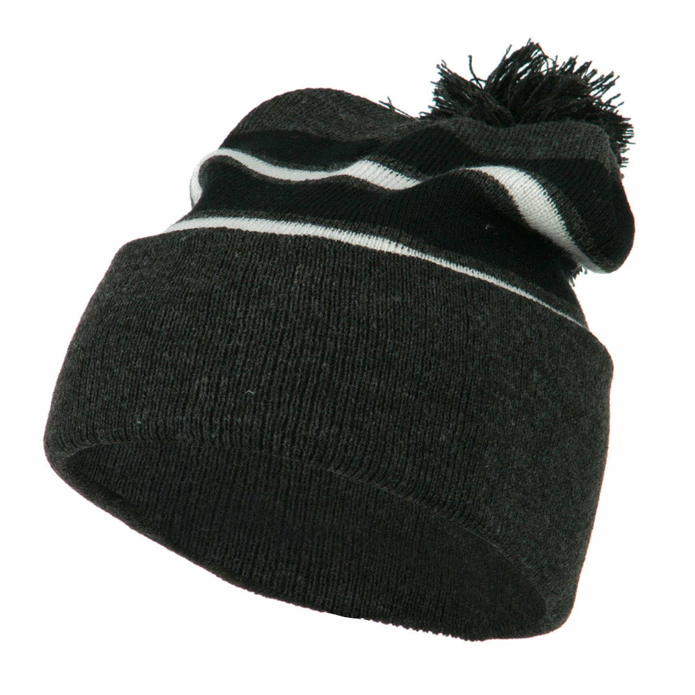 City Hunter Two Tone Striped Pom Cuff Beanie - Image 31