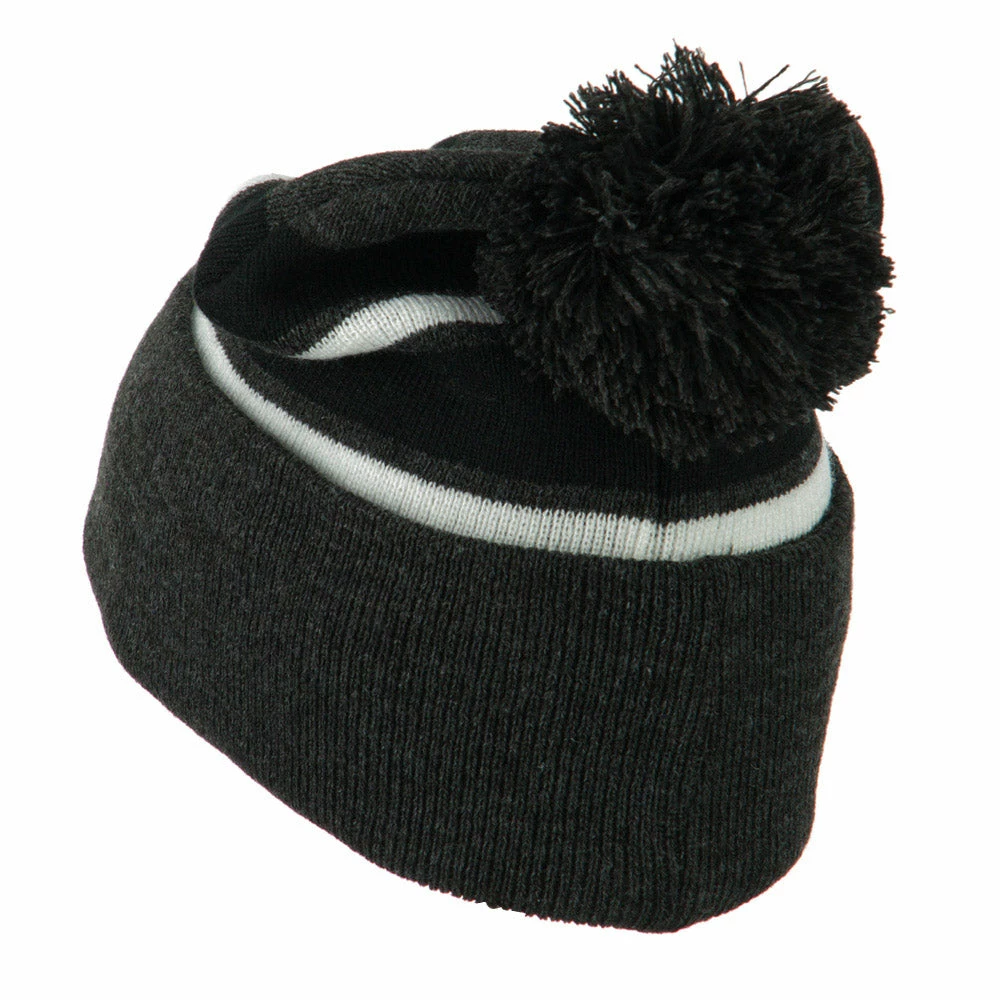 City Hunter Two Tone Striped Pom Cuff Beanie - Image 32