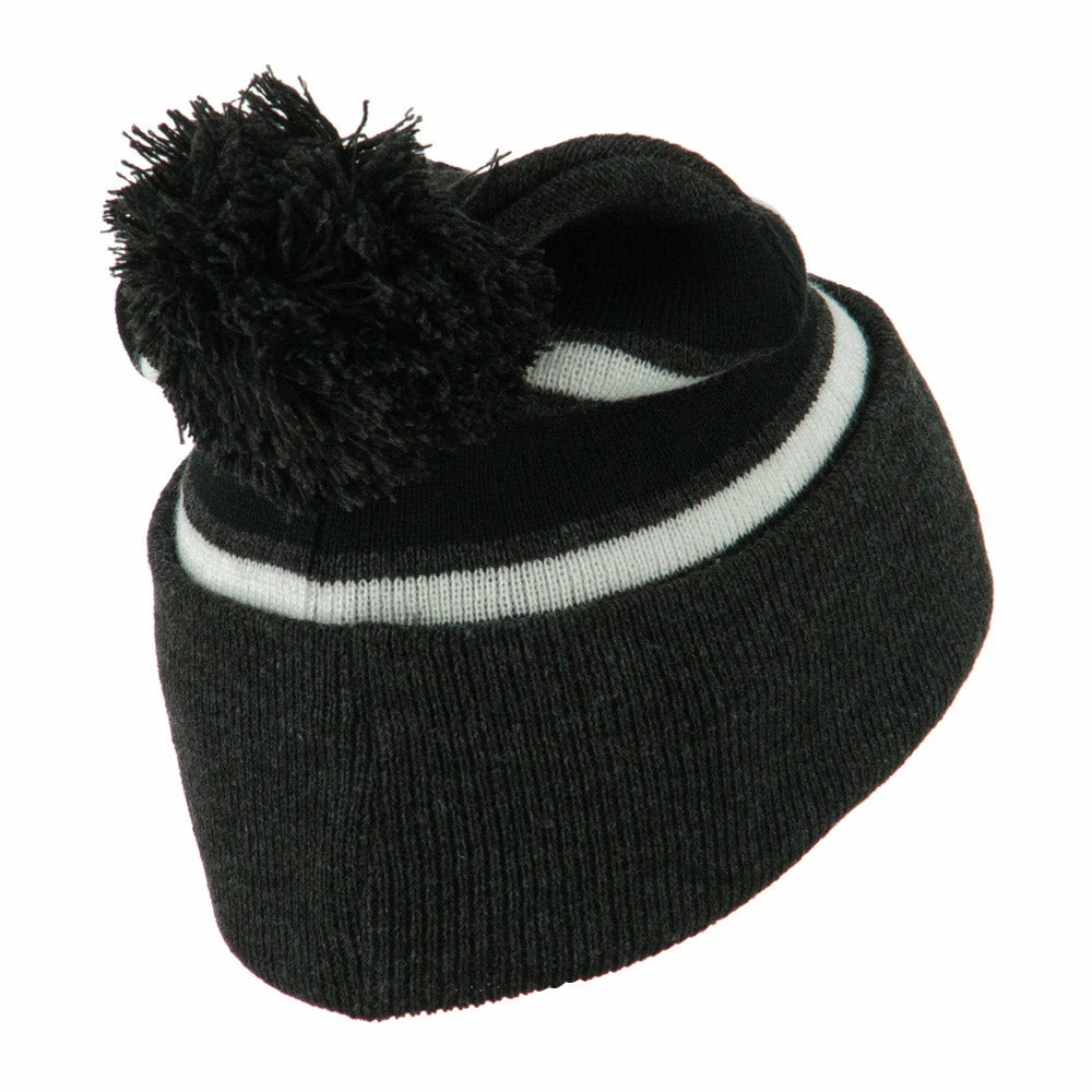 City Hunter Two Tone Striped Pom Cuff Beanie - Image 33