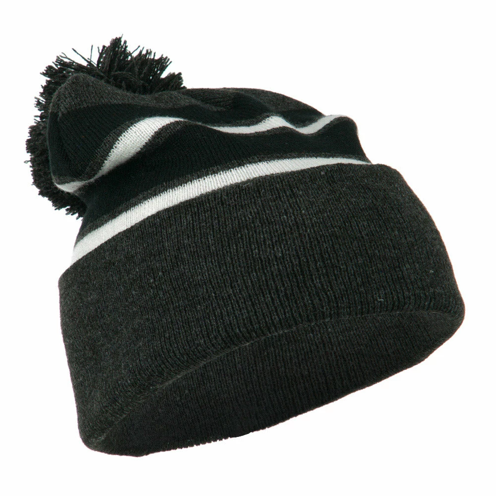 City Hunter Two Tone Striped Pom Cuff Beanie - Image 34