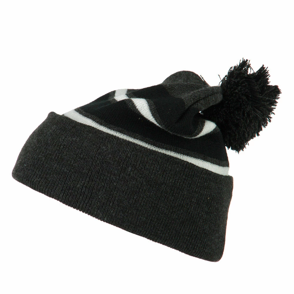 City Hunter Two Tone Striped Pom Cuff Beanie - Image 35