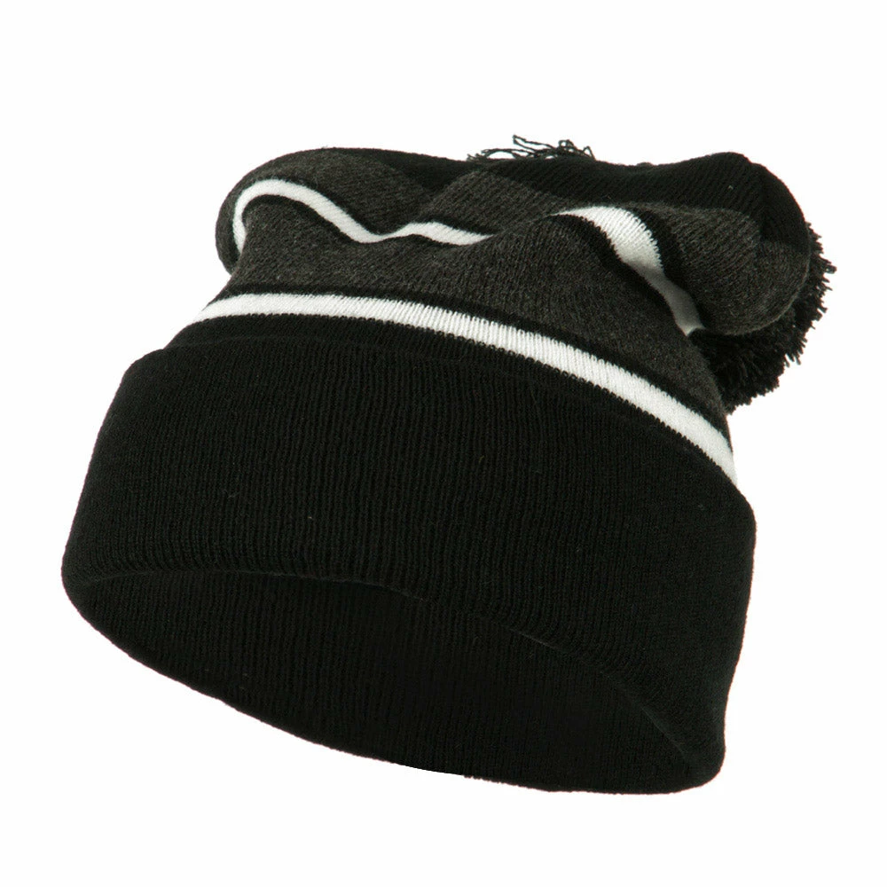 City Hunter Two Tone Striped Pom Cuff Beanie - Image 36