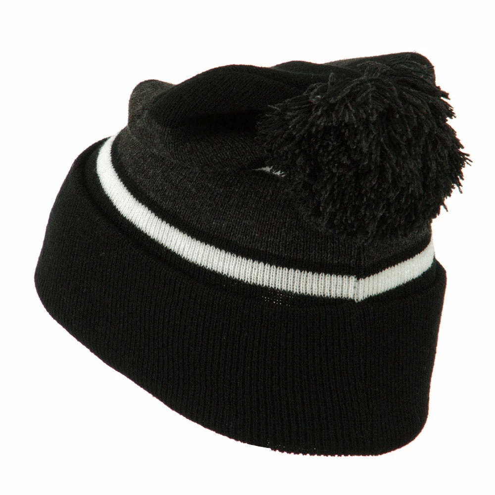 City Hunter Two Tone Striped Pom Cuff Beanie - Image 37