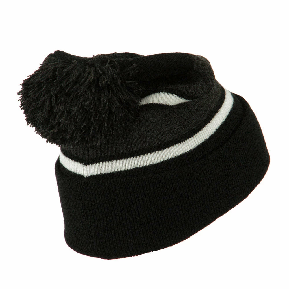 City Hunter Two Tone Striped Pom Cuff Beanie - Image 38