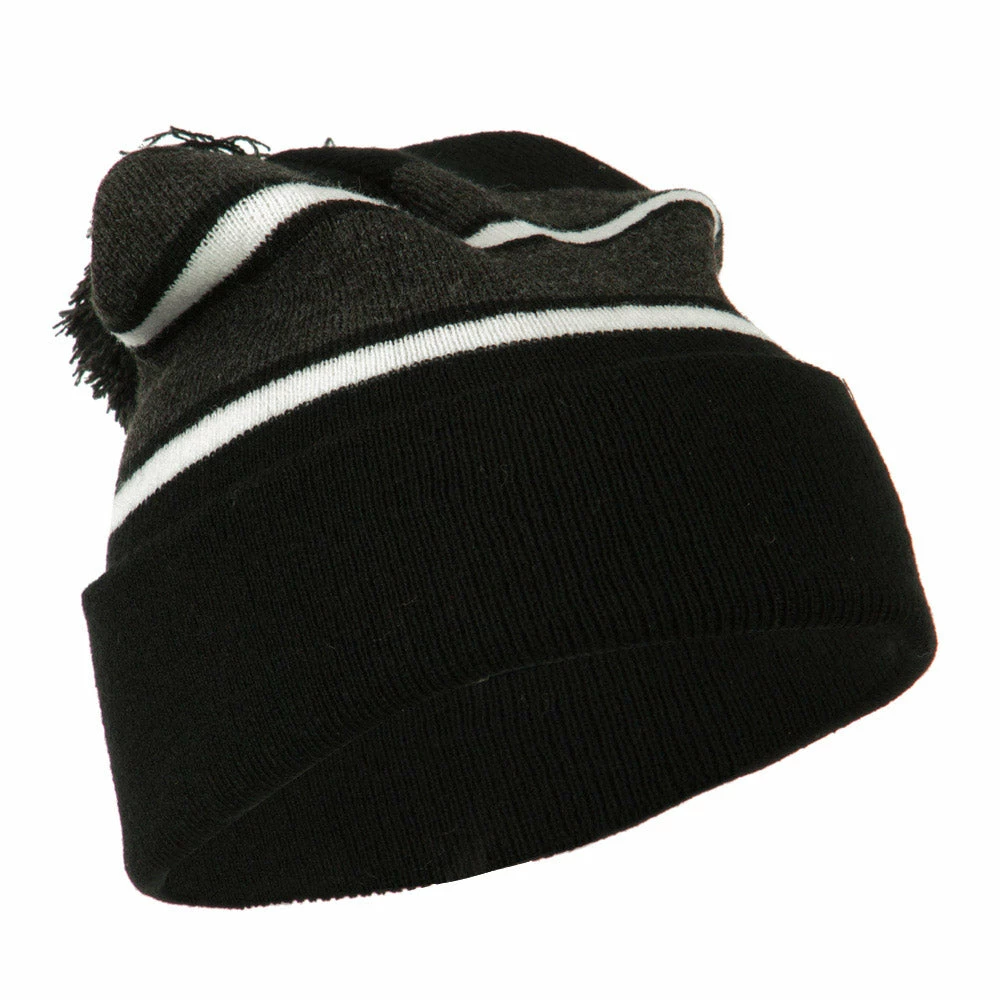 City Hunter Two Tone Striped Pom Cuff Beanie - Image 39
