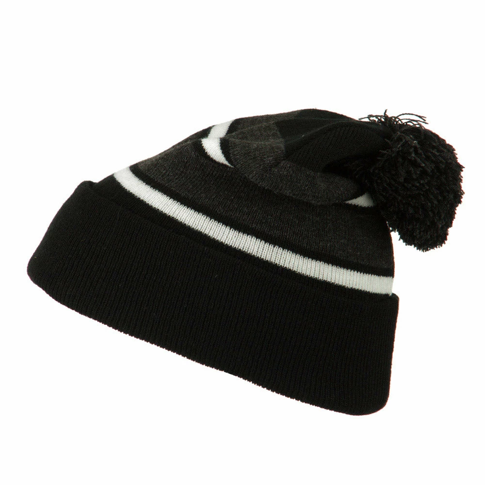 City Hunter Two Tone Striped Pom Cuff Beanie - Image 40