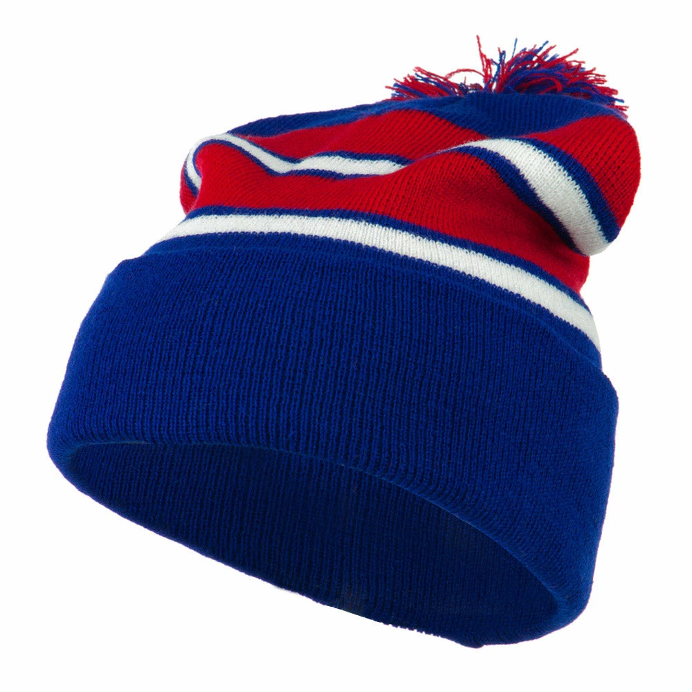 City Hunter Two Tone Striped Pom Cuff Beanie - Image 41