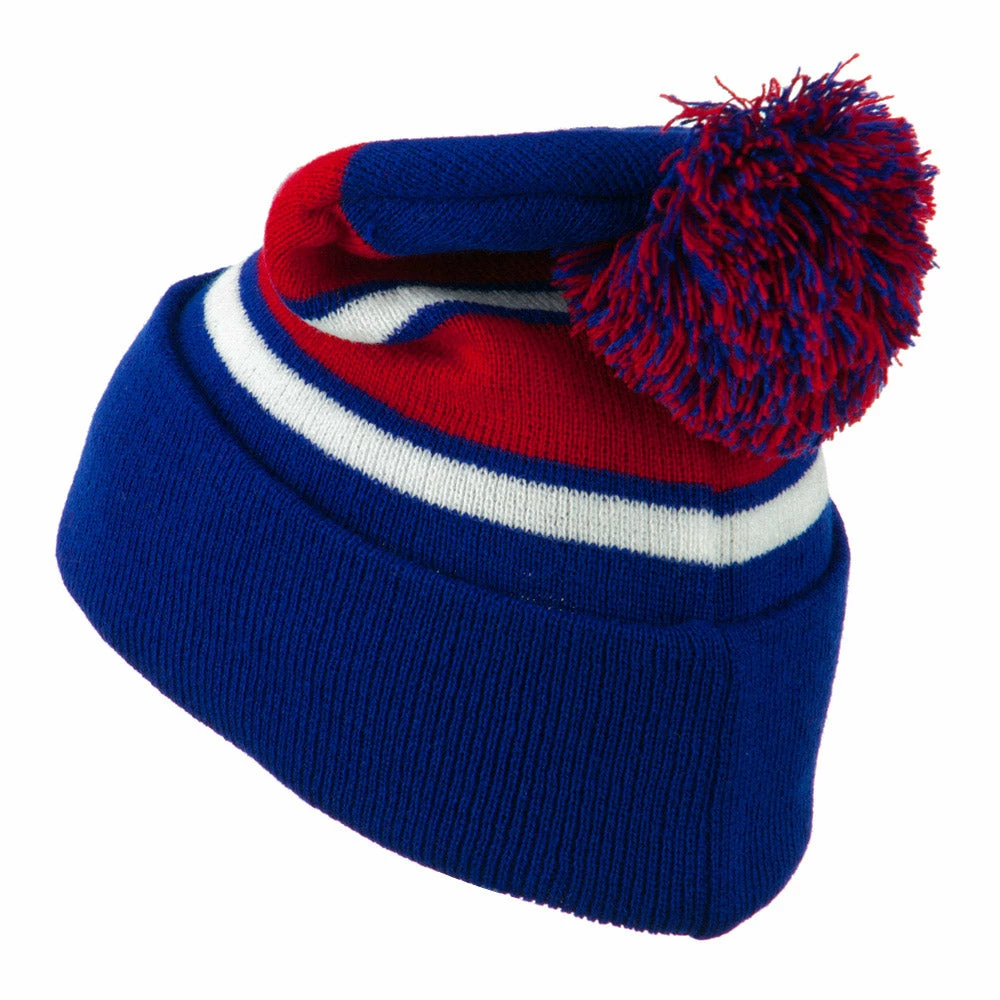 City Hunter Two Tone Striped Pom Cuff Beanie - Image 42