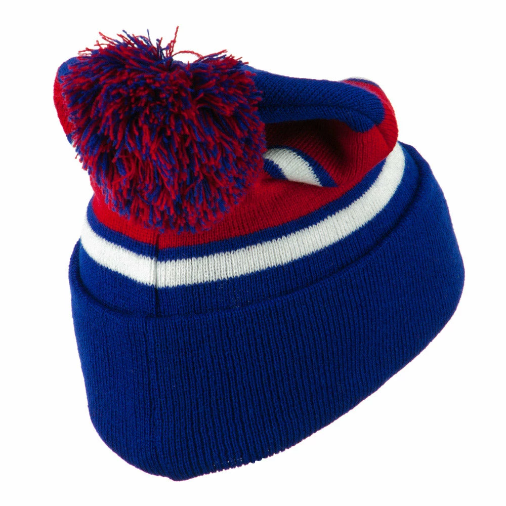 City Hunter Two Tone Striped Pom Cuff Beanie - Image 43