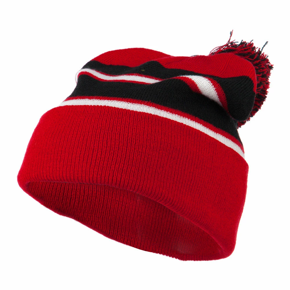 City Hunter Two Tone Striped Pom Cuff Beanie - Image 46