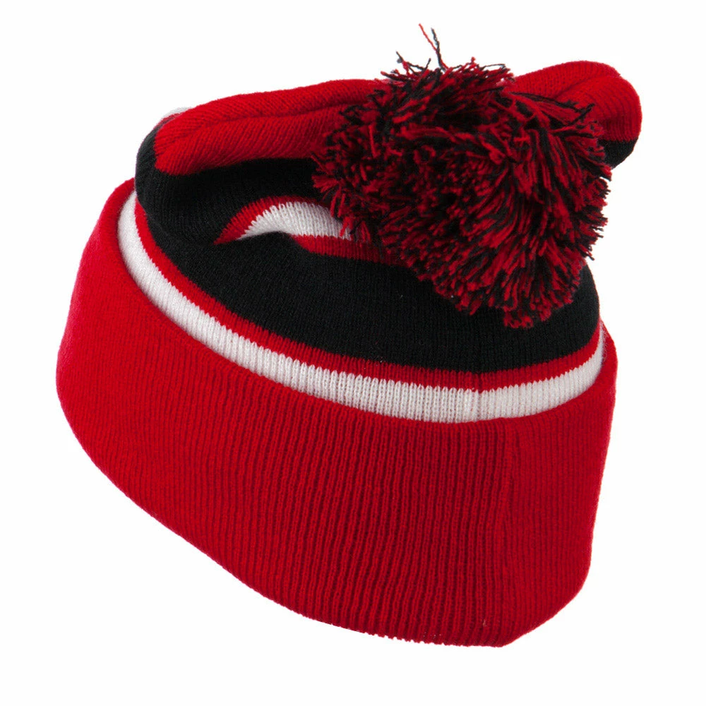City Hunter Two Tone Striped Pom Cuff Beanie - Image 47
