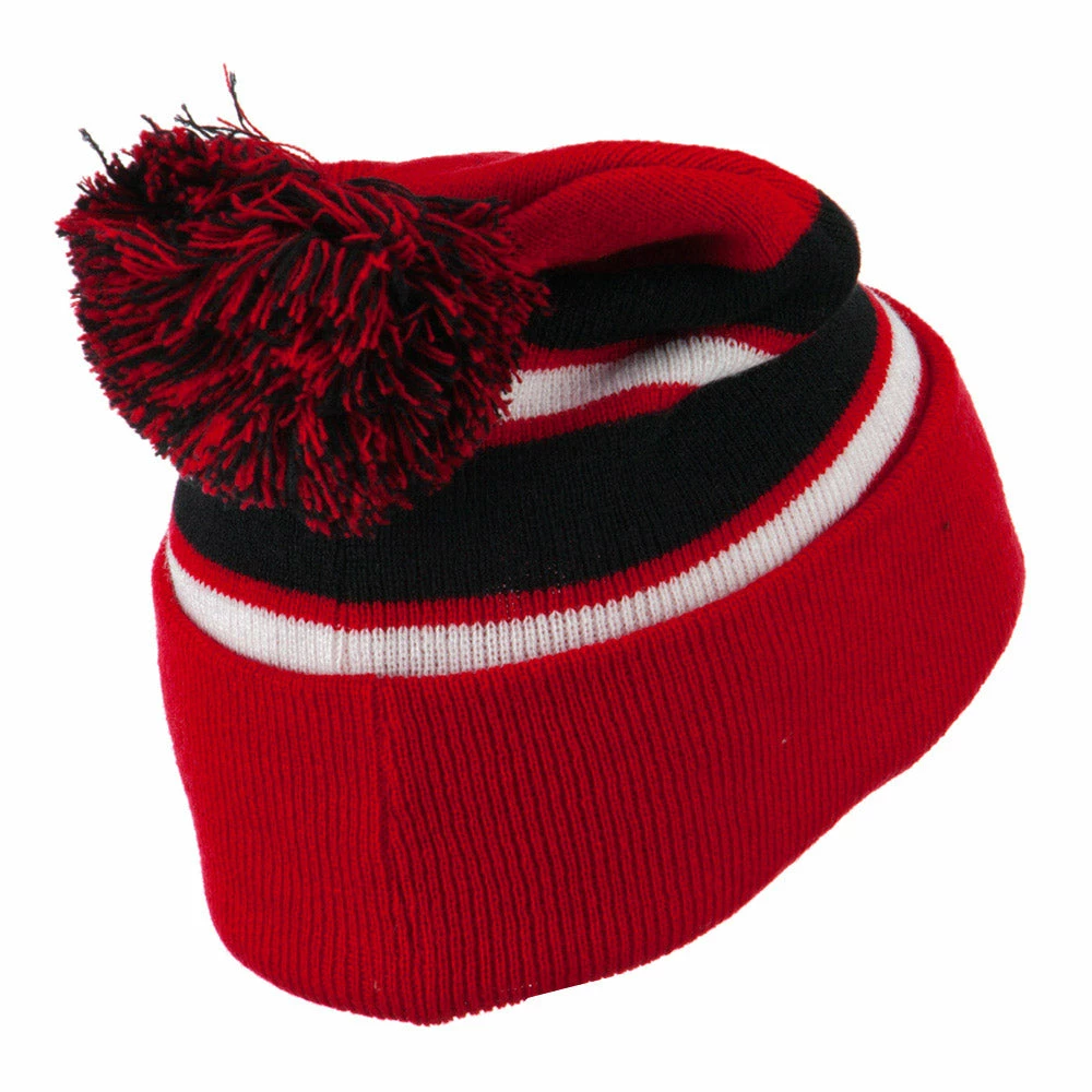 City Hunter Two Tone Striped Pom Cuff Beanie - Image 48