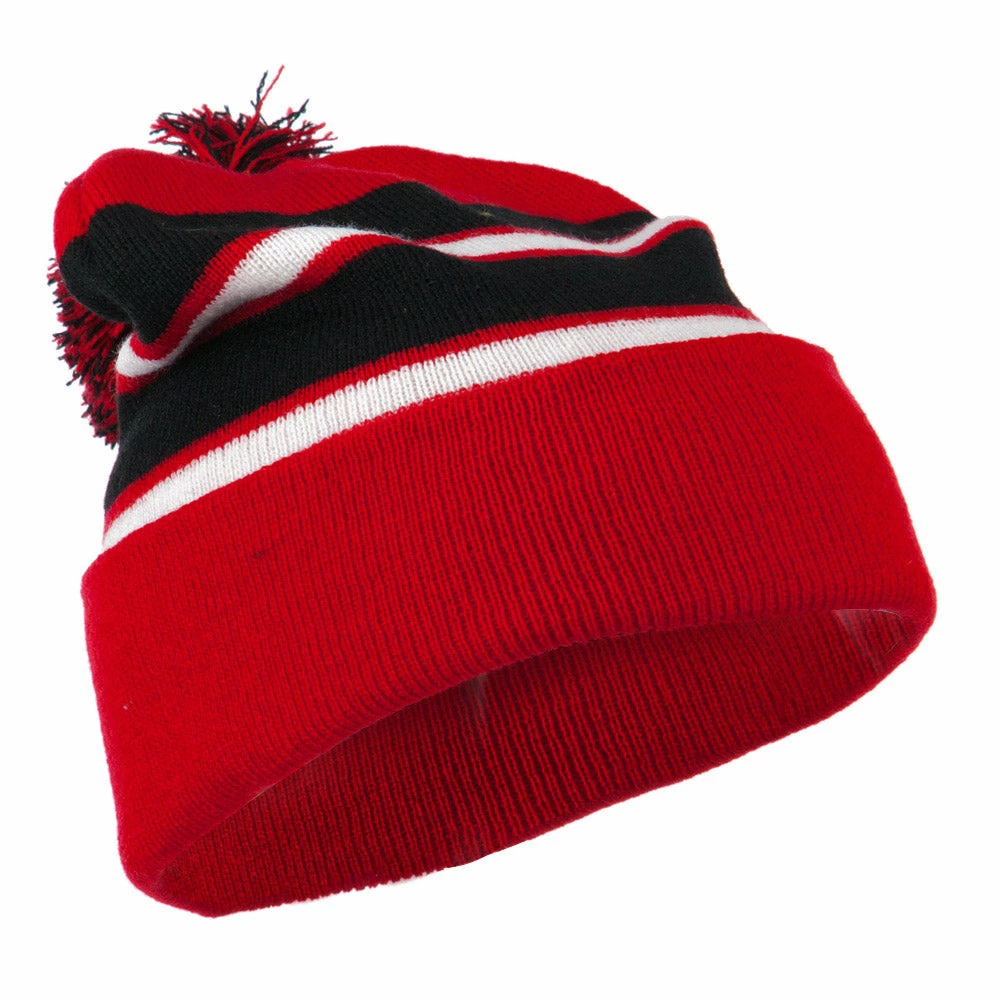 City Hunter Two Tone Striped Pom Cuff Beanie - Image 49