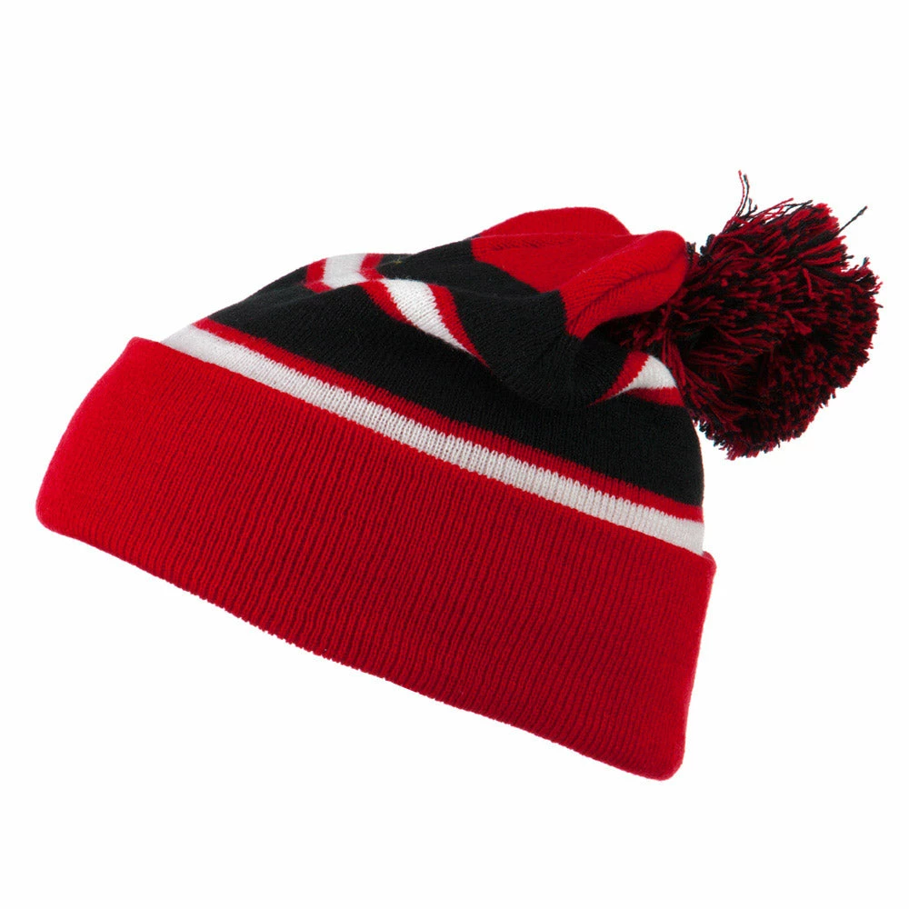 City Hunter Two Tone Striped Pom Cuff Beanie - Image 50