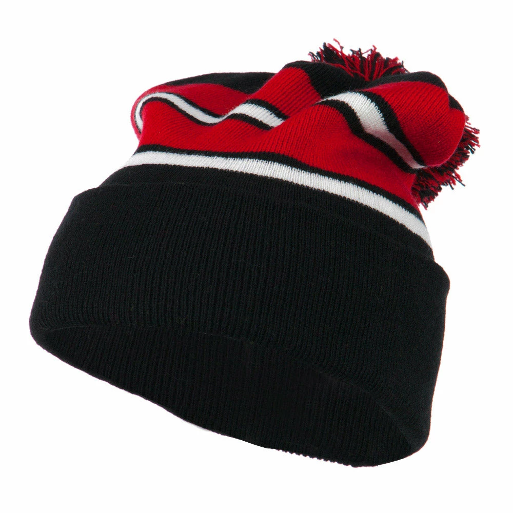 City Hunter Two Tone Striped Pom Cuff Beanie - Image 56
